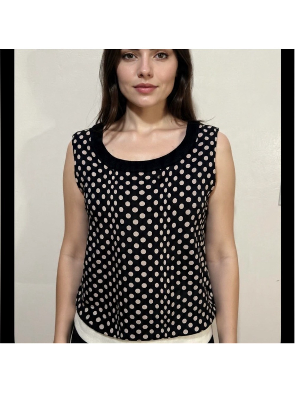 St. John cashmere wool silk Black and White Polka Dot knit Blouse